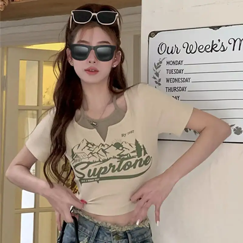 トップス Tシャツ ファッション 重ね着風 アルファベット カジュアル 半袖