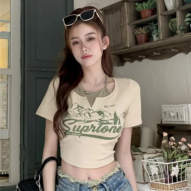 トップス Tシャツ ファッション 重ね着風 アルファベット カジュアル 半袖