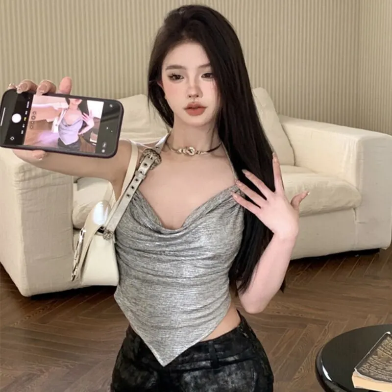 トップス キャミソール 流行り セクシー 一目惚れ シルバー ブラウン