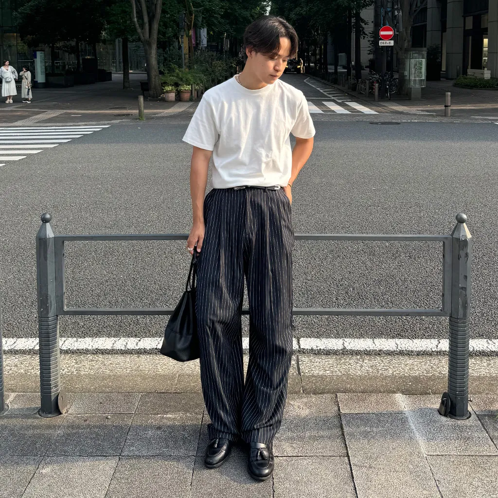 (ユニセックス) ストライプバックゴムスラックス