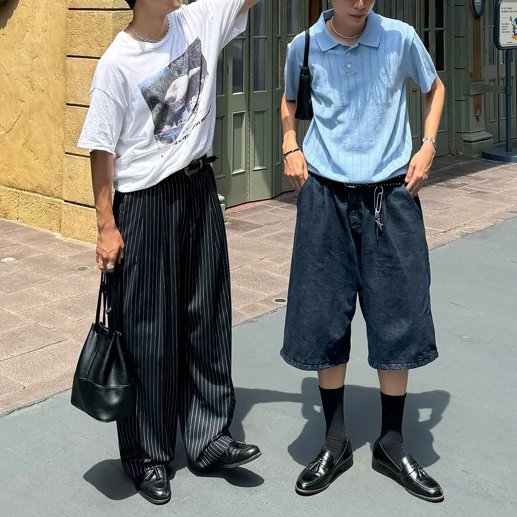 (ユニセックス) ストライプバックゴムスラックス