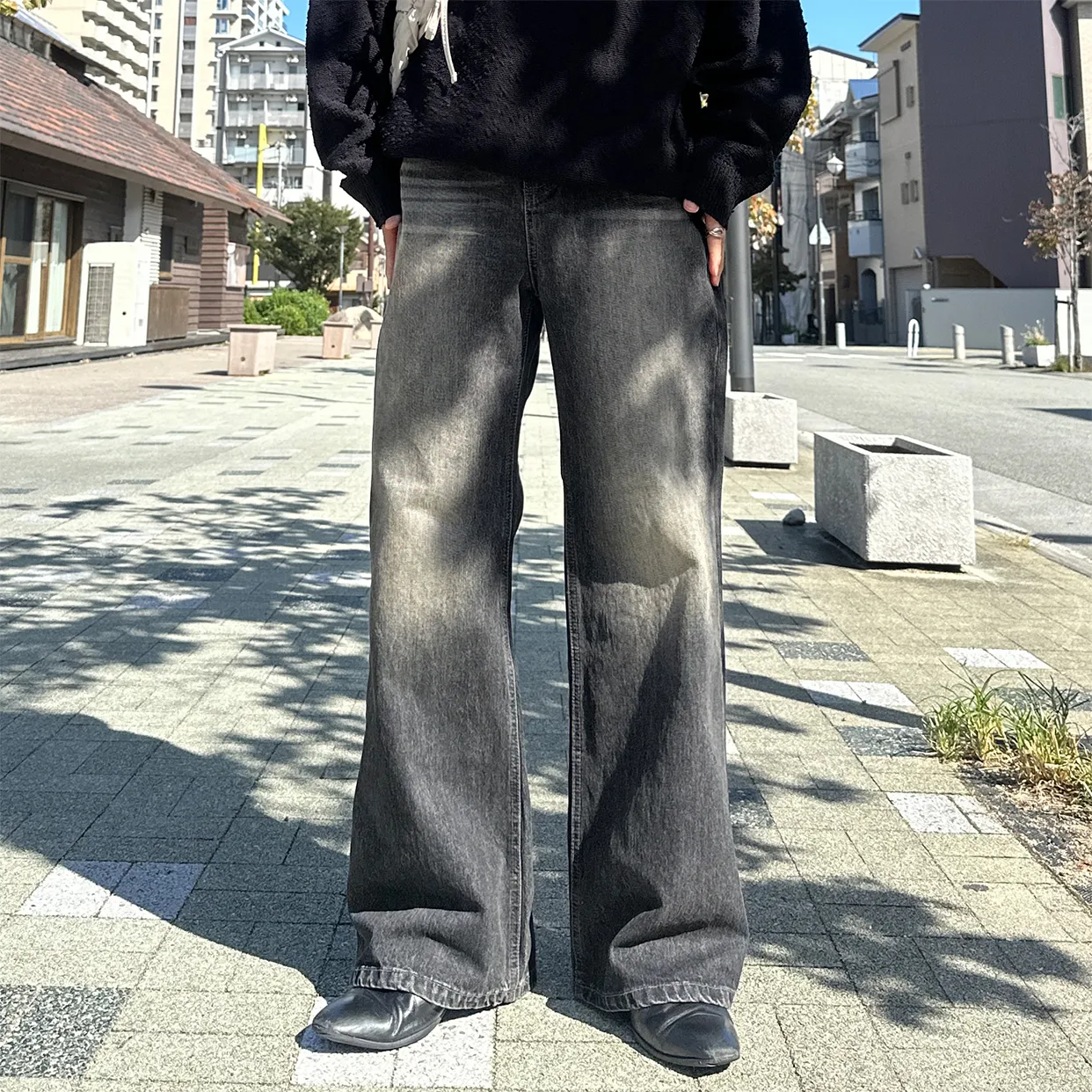 (ユニセックス) ヴィンテージブラックフレアデニム
