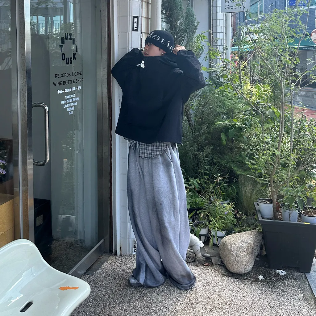 (ユニセックス) ウォッシュワイドスウェットパンツ