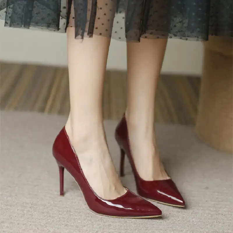 シューズ  パンプス 3色展開 通勤 無地 ヌーディーベージュ ブラック ワインレッド 9.5CM