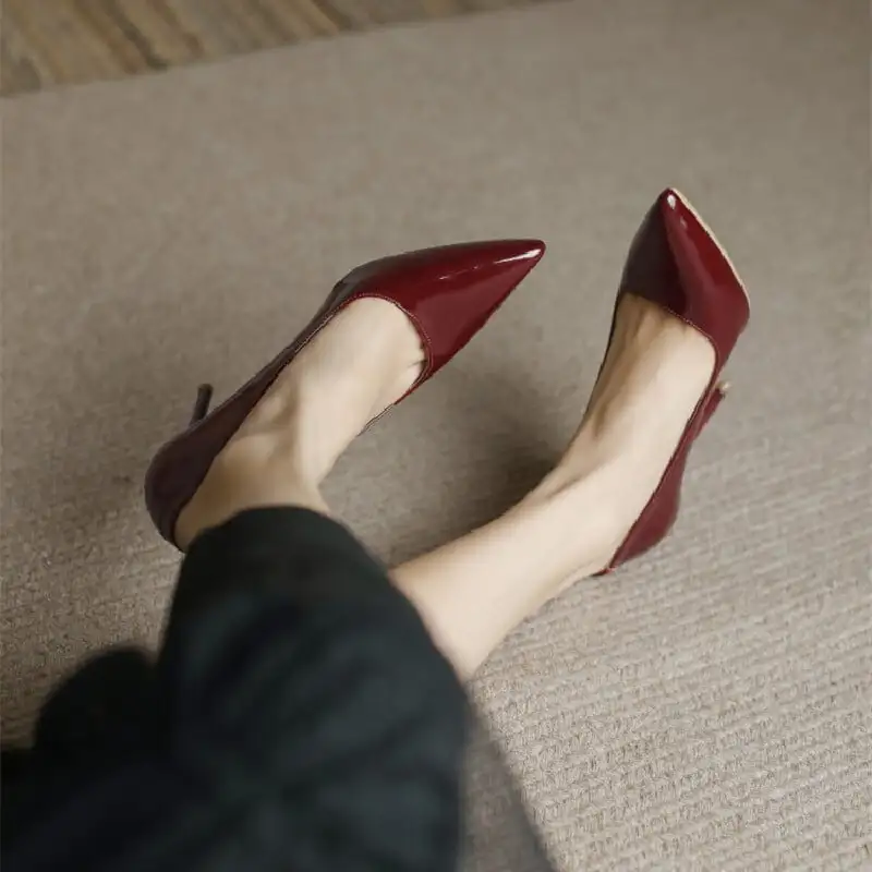 シューズ  パンプス 3色展開 通勤 無地 ヌーディーベージュ ブラック ワインレッド 9.5CM