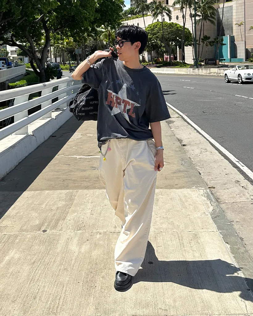 （ユニセックス）コットンワイドパンツ