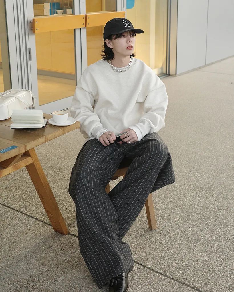 [秋再入荷]ストライプワイドバンディングパンツ