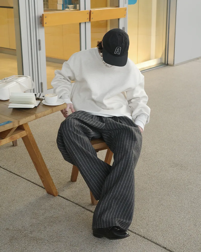 [秋再入荷]ストライプワイドバンディングパンツ
