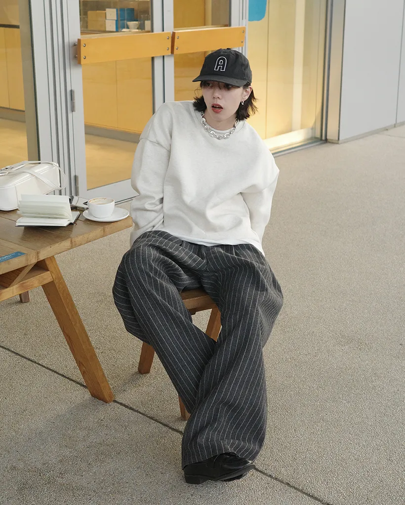[秋再入荷]ストライプワイドバンディングパンツ
