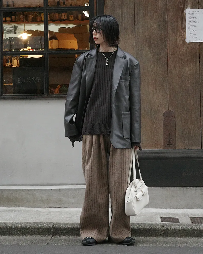 [秋再入荷]ストライプワイドバンディングパンツ