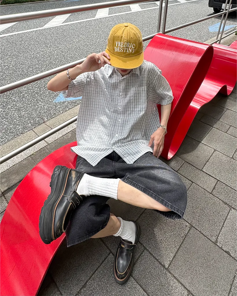 (ユニセックス)オックスフォードチェックシャツ