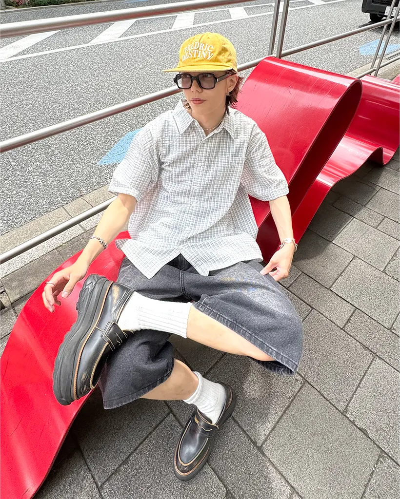 (ユニセックス)オックスフォードチェックシャツ