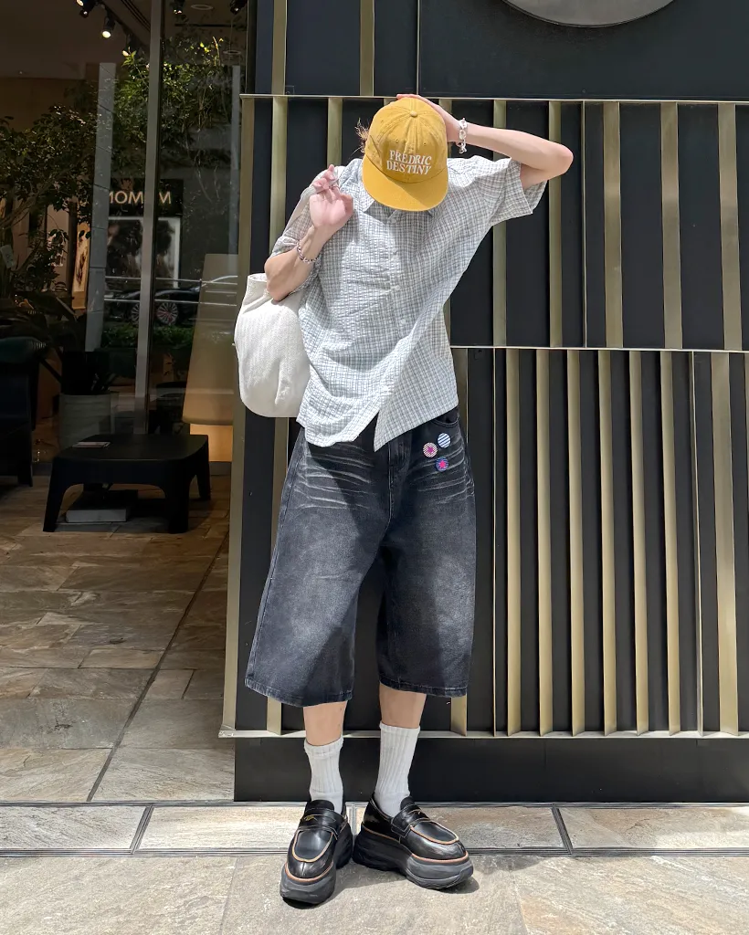 (ユニセックス)オックスフォードチェックシャツ