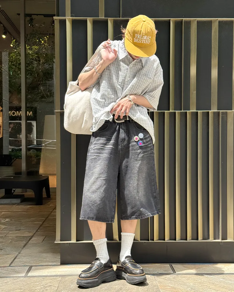 (ユニセックス)オックスフォードチェックシャツ