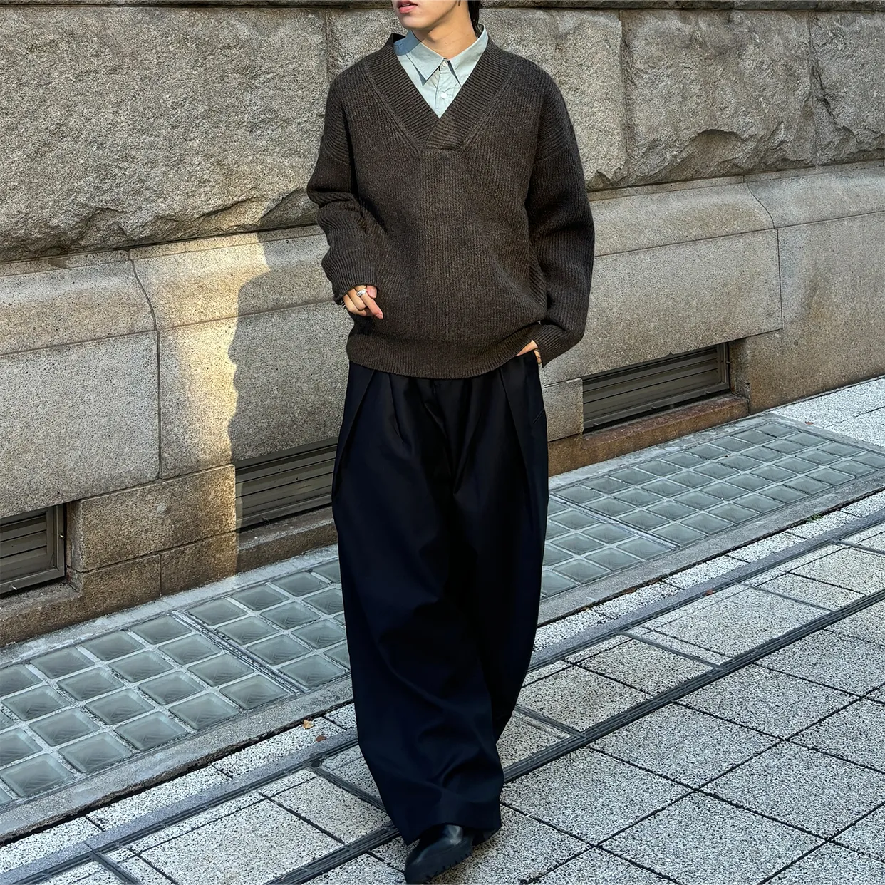 [秋再入荷](unisex) ダブルウエストユニークワイドスラックス