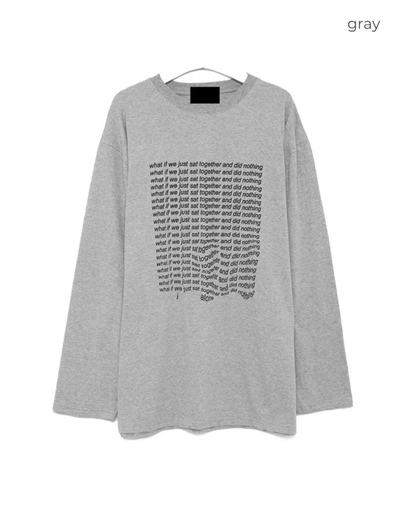 （ユニセックス）ロングシンプルレタリング長袖Tシャツ