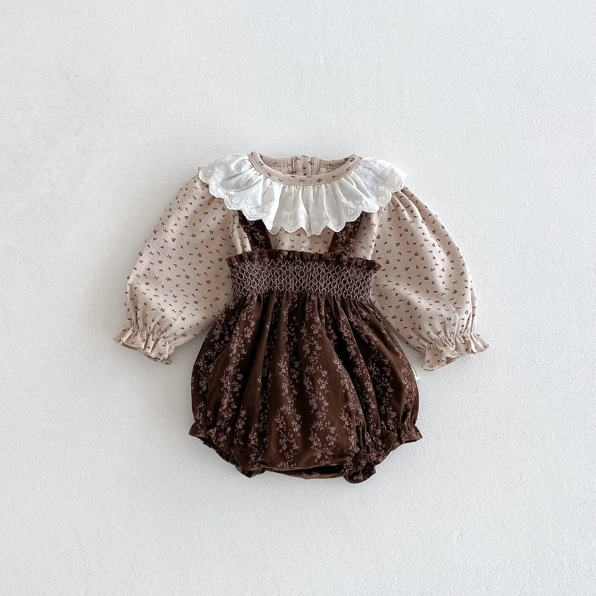 【66-100cm】ブラウンフラワーＴシャツ＆サロペット
