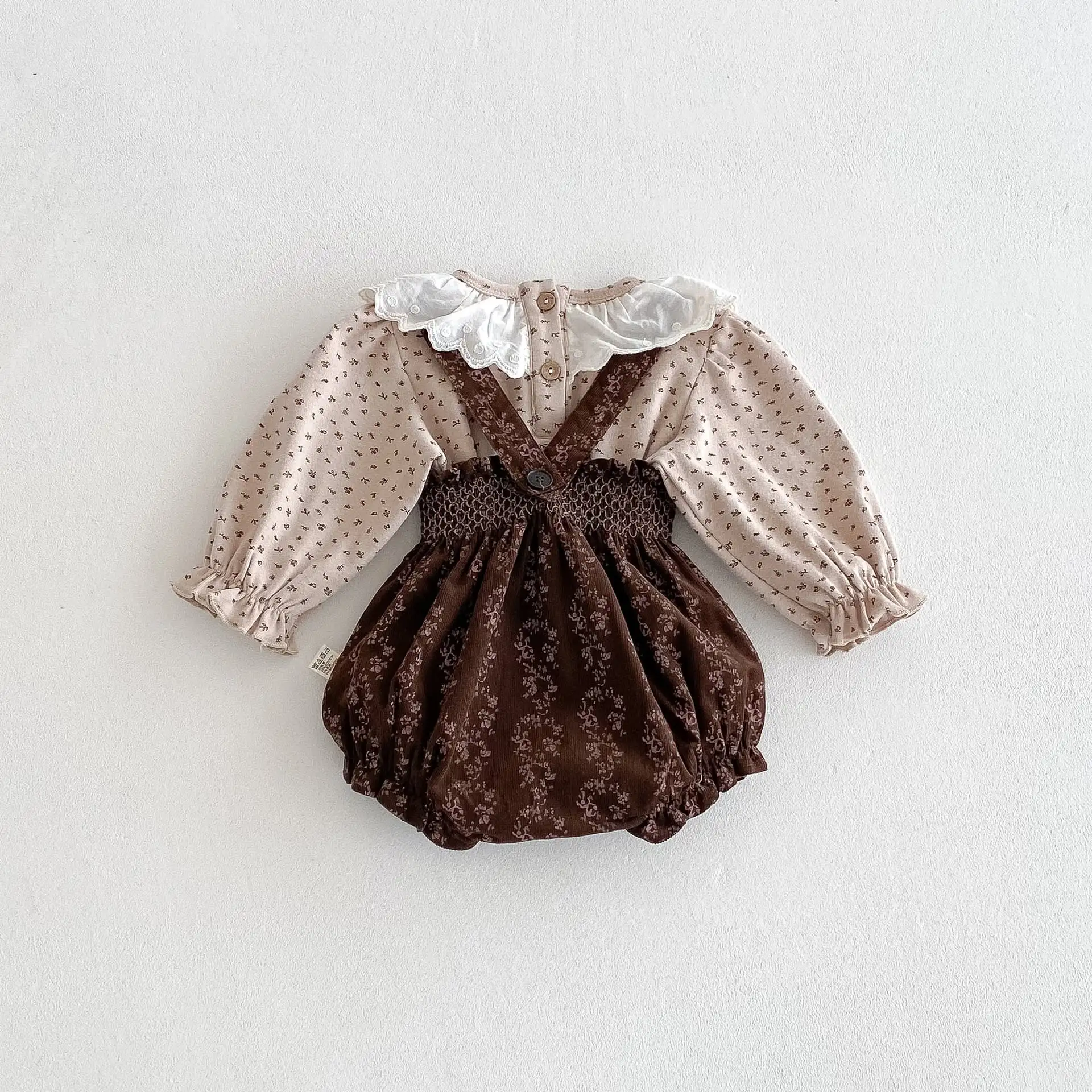 【66-100cm】ブラウンフラワーＴシャツ＆サロペット