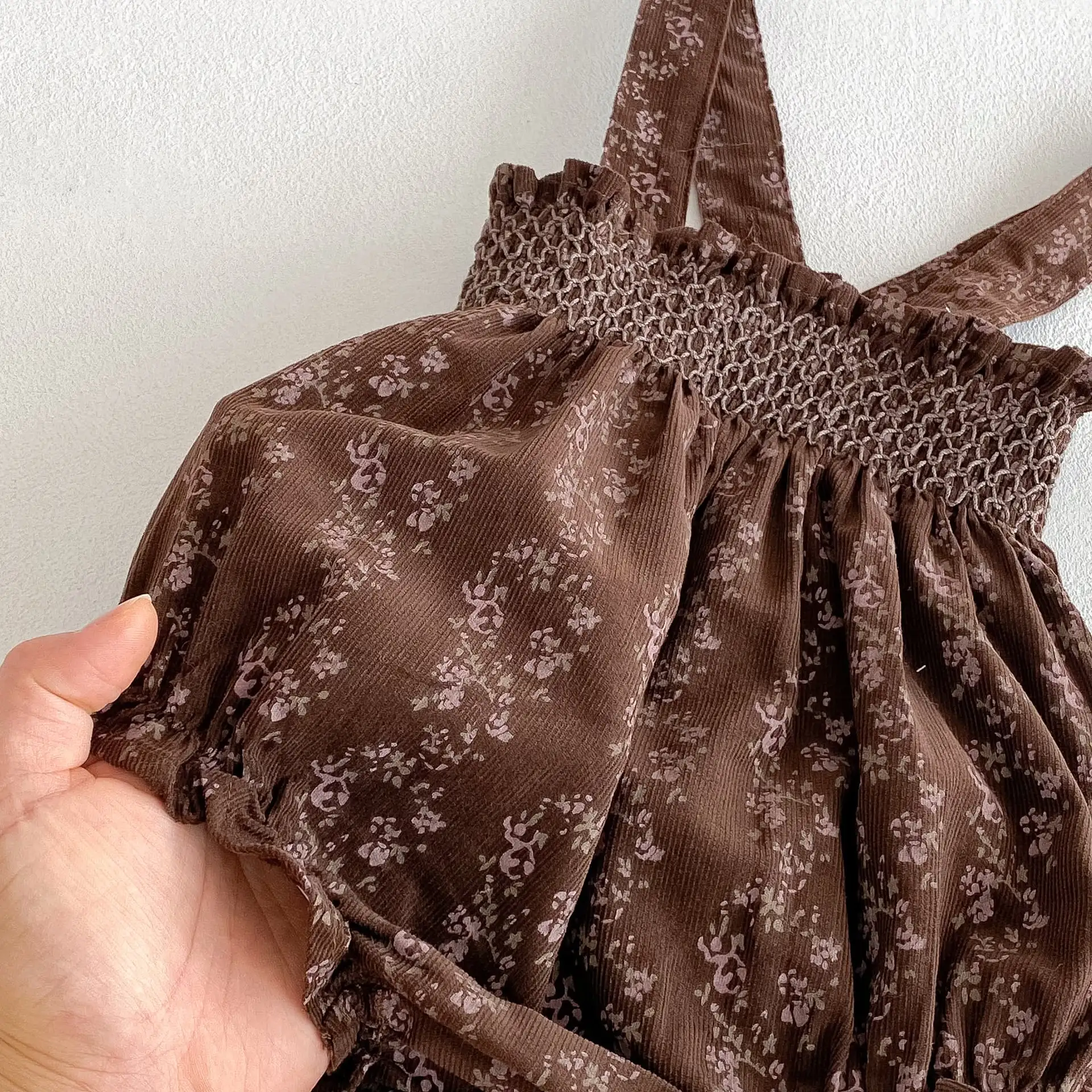 【66-100cm】ブラウンフラワーＴシャツ＆サロペット