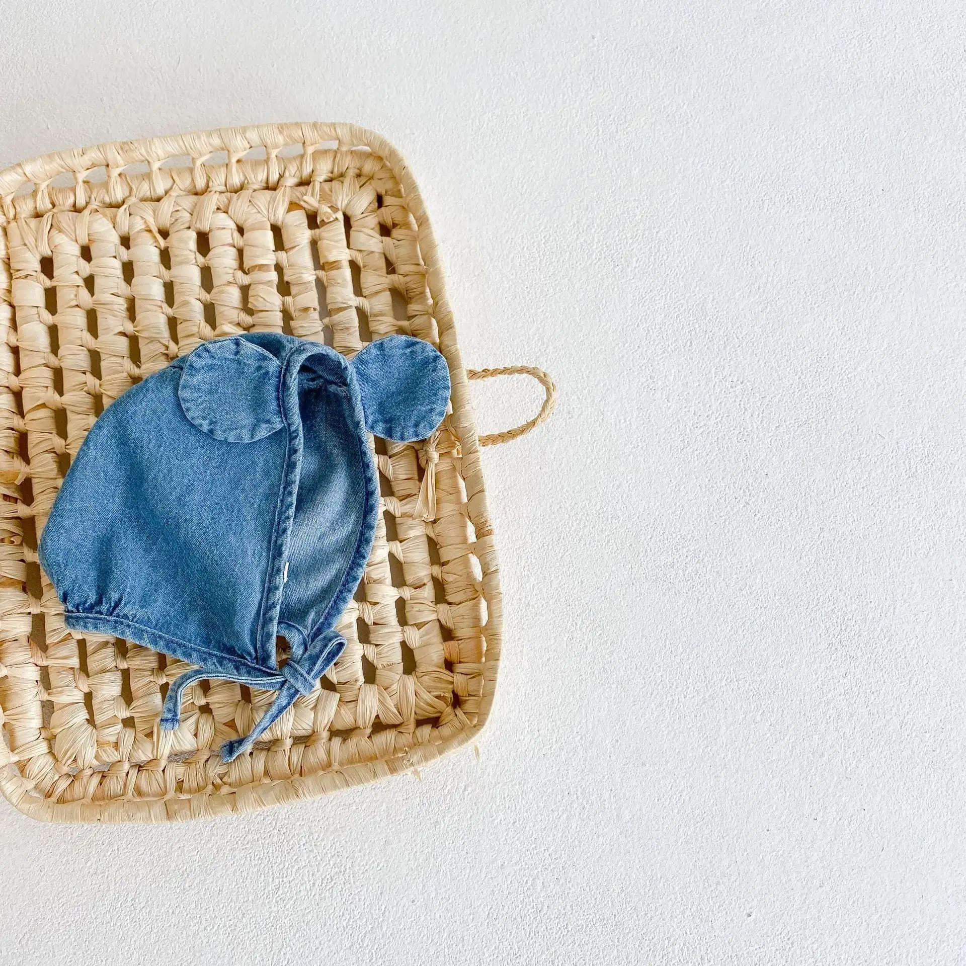 【66-90cm】デニムサロペロンパース＆クマ耳帽子