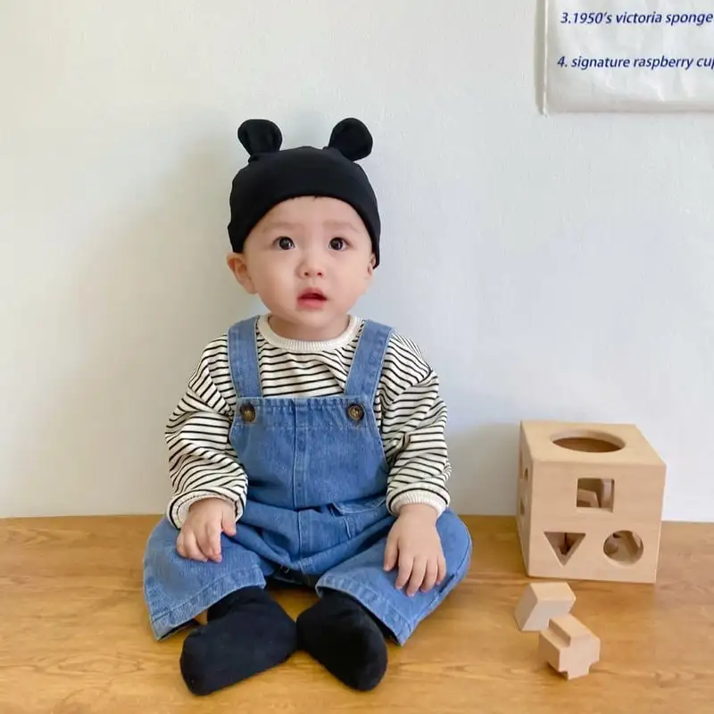 【66-100cm】ダブルボタンデニムサロペット/トップス