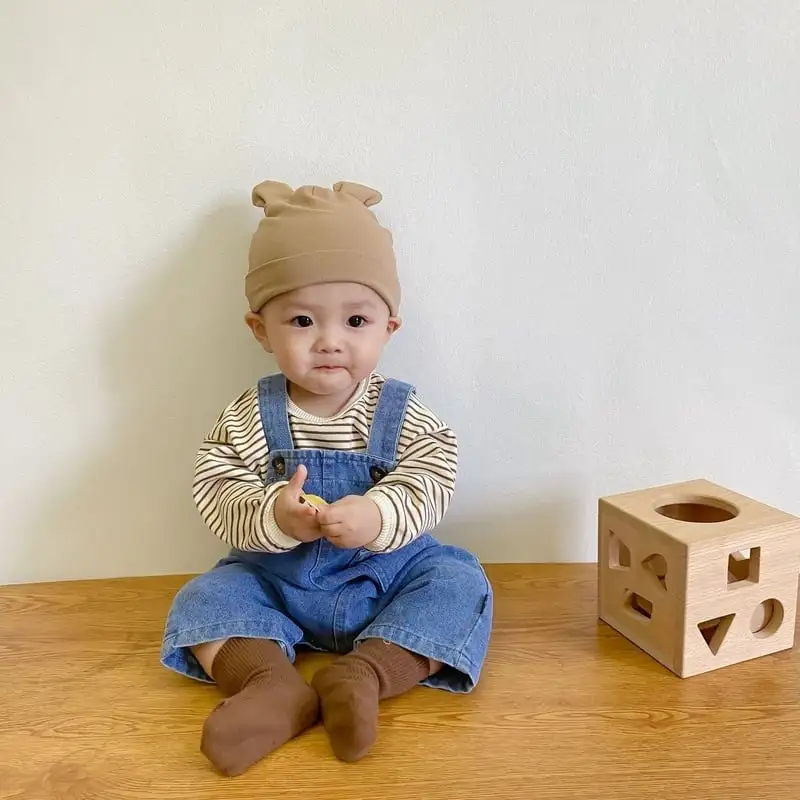 【66-100cm】ダブルボタンデニムサロペット/トップス