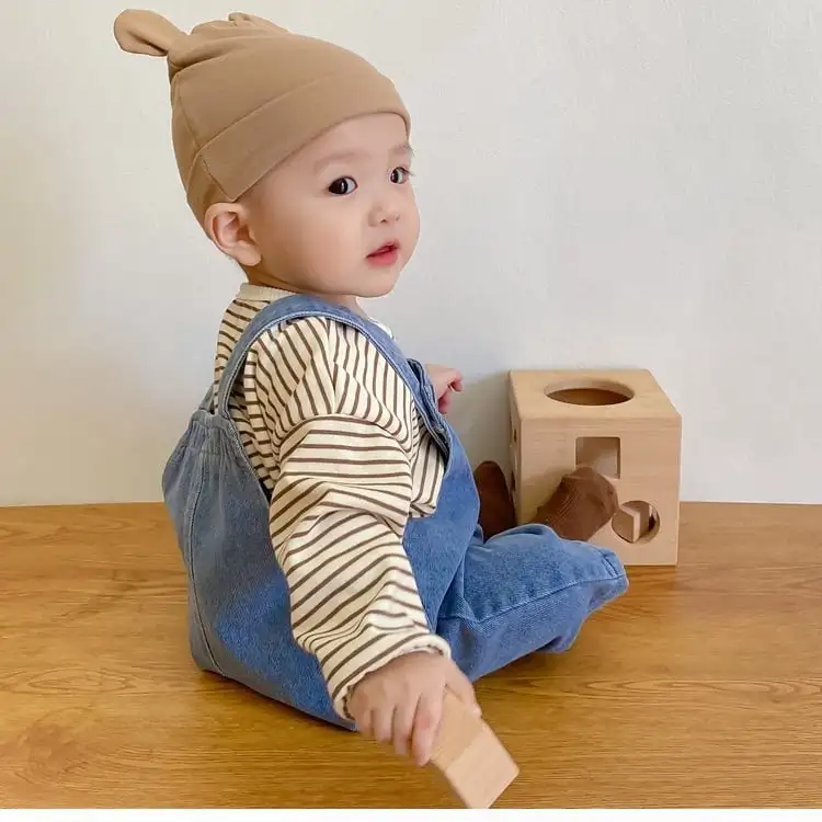 【66-100cm】ダブルボタンデニムサロペット/トップス