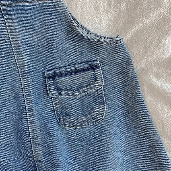 【66-100cm】ダブルボタンデニムサロペット/トップス