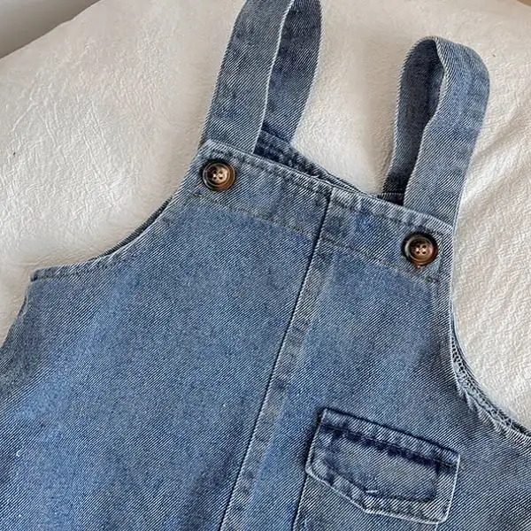 【66-100cm】ダブルボタンデニムサロペット/トップス