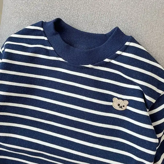 【66-90cm】クマさんボーダー可愛いロンパース