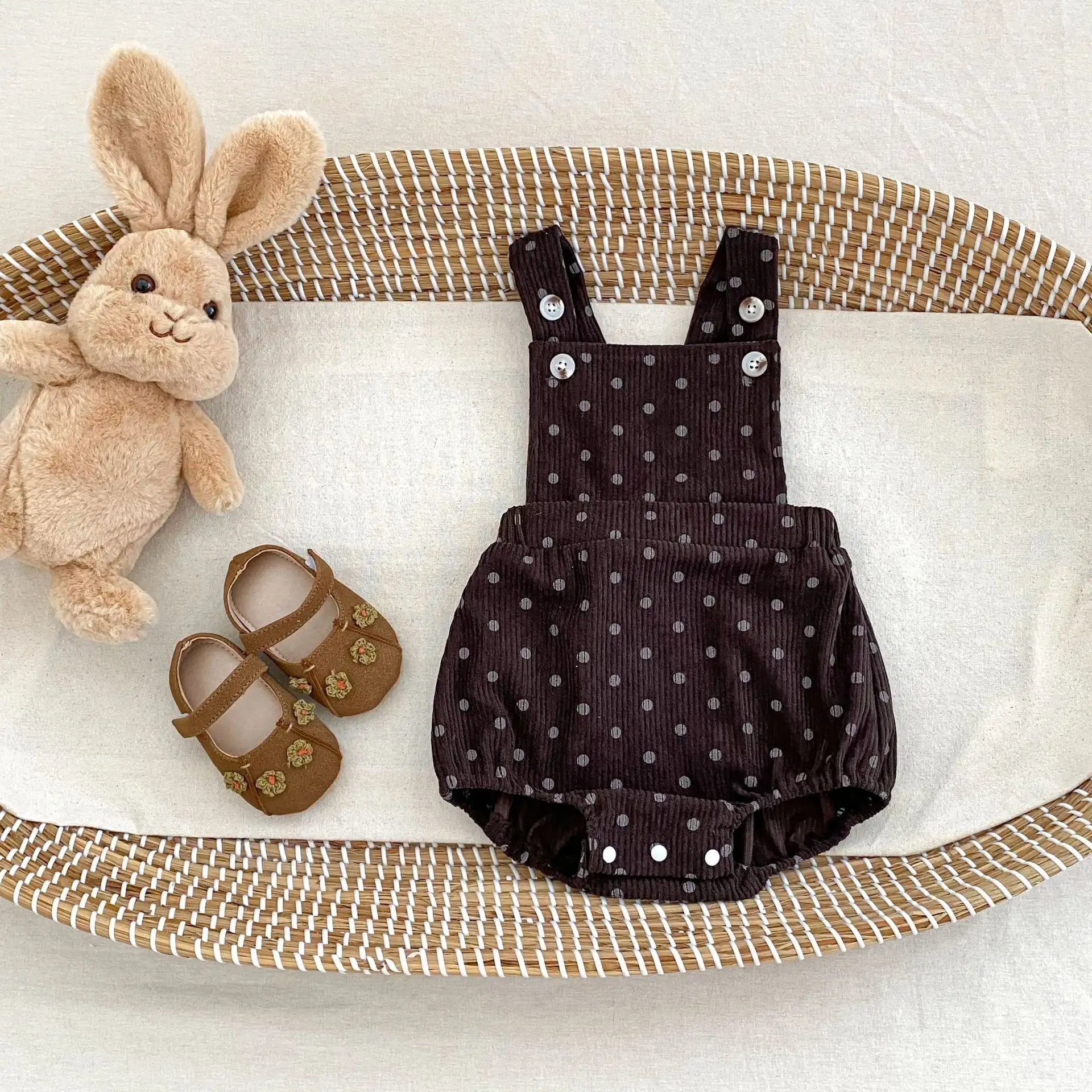 【66-90cm】秋新作 可愛いドットサロペロンパース