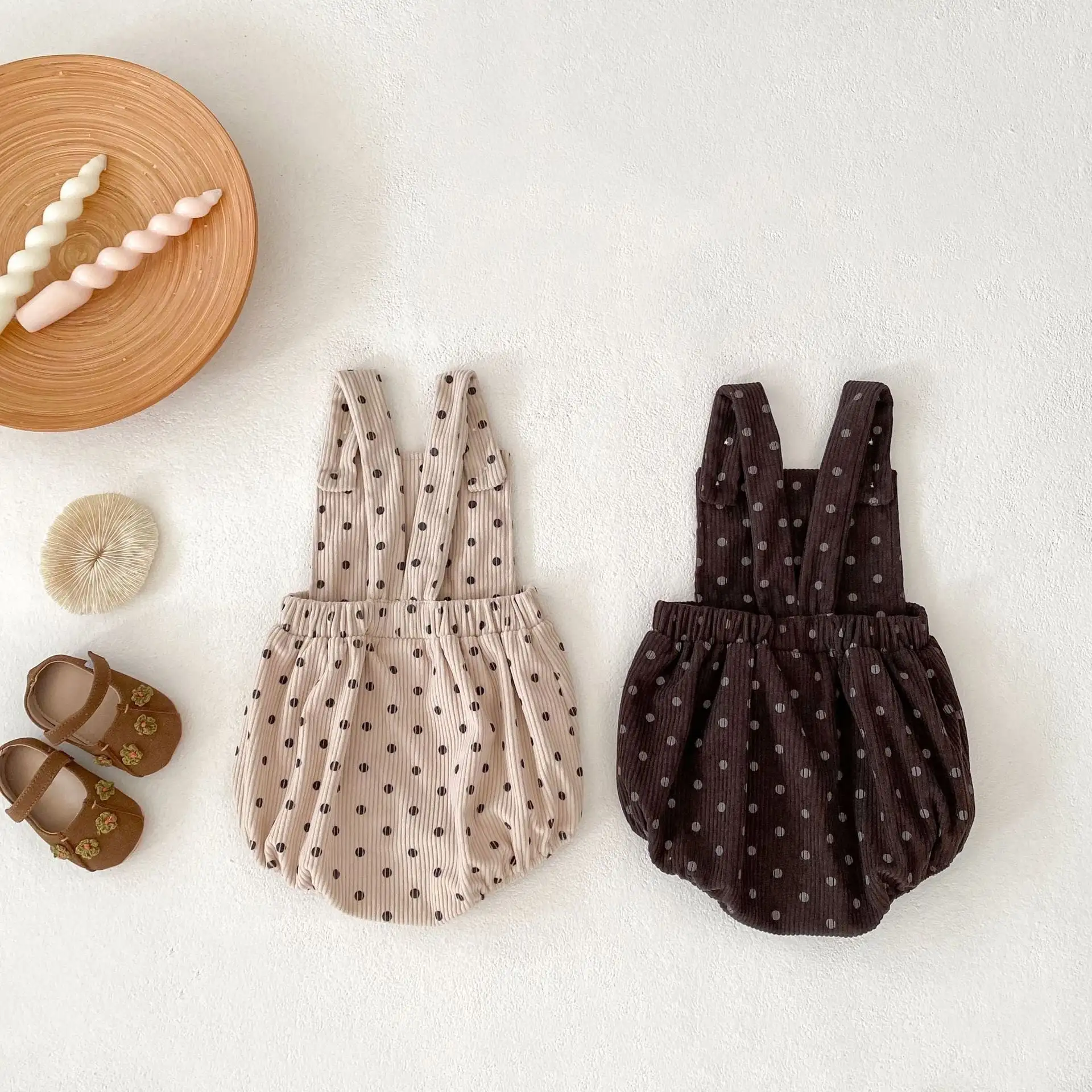 【66-90cm】秋新作 可愛いドットサロペロンパース