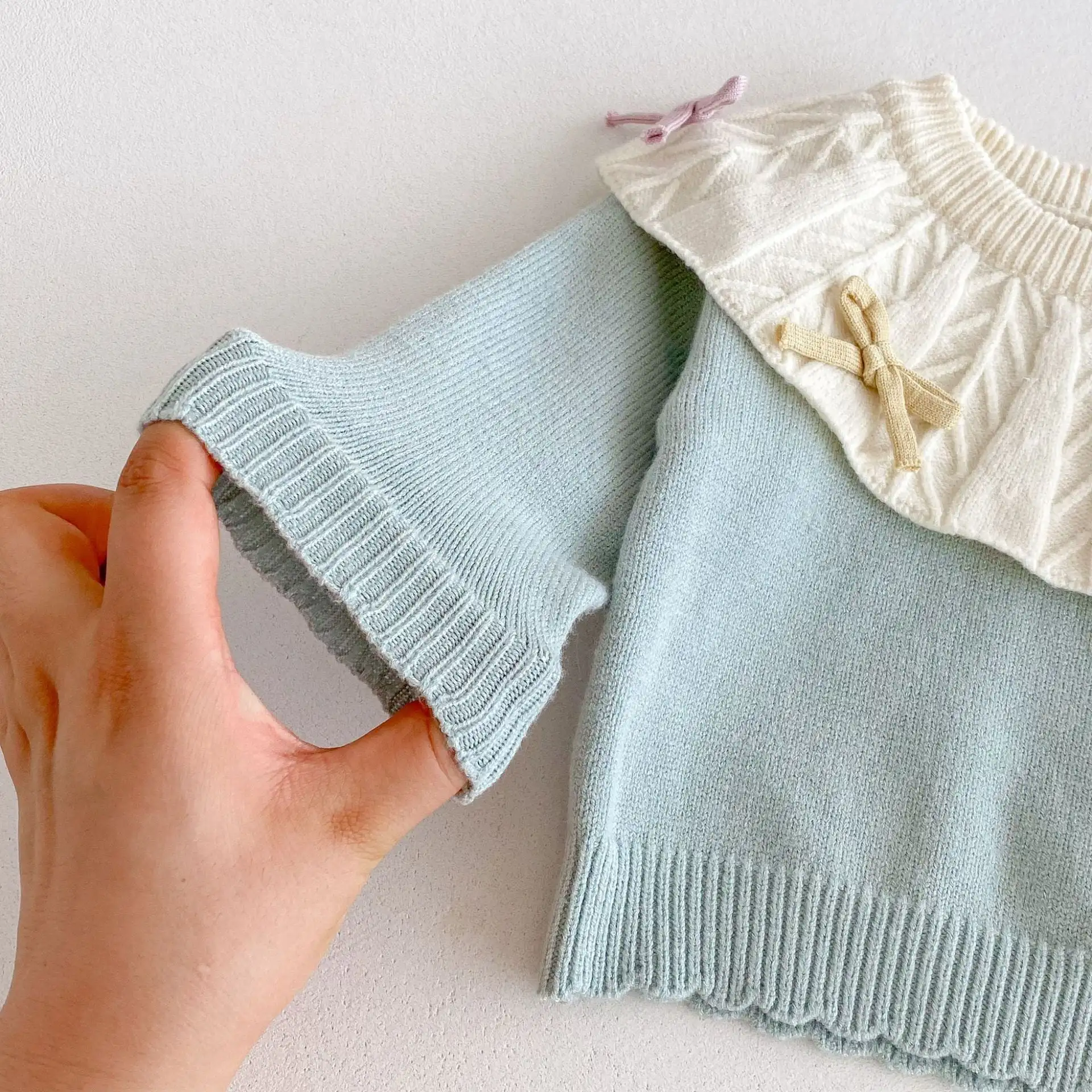 【66-100cm】ブルーニット可愛いセットアップ