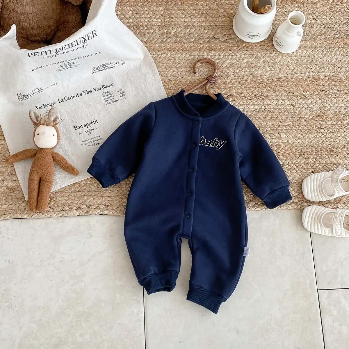 【66-90cm】暖かいベビー刺繡ロンパース