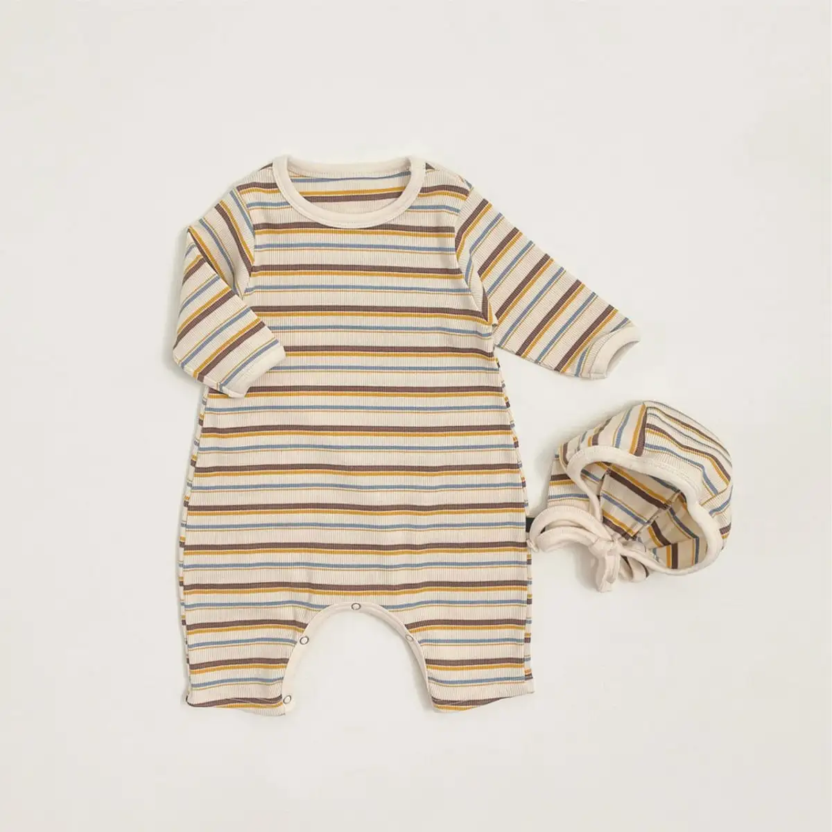 【66-90cm】カラーバリボーダーロンパース