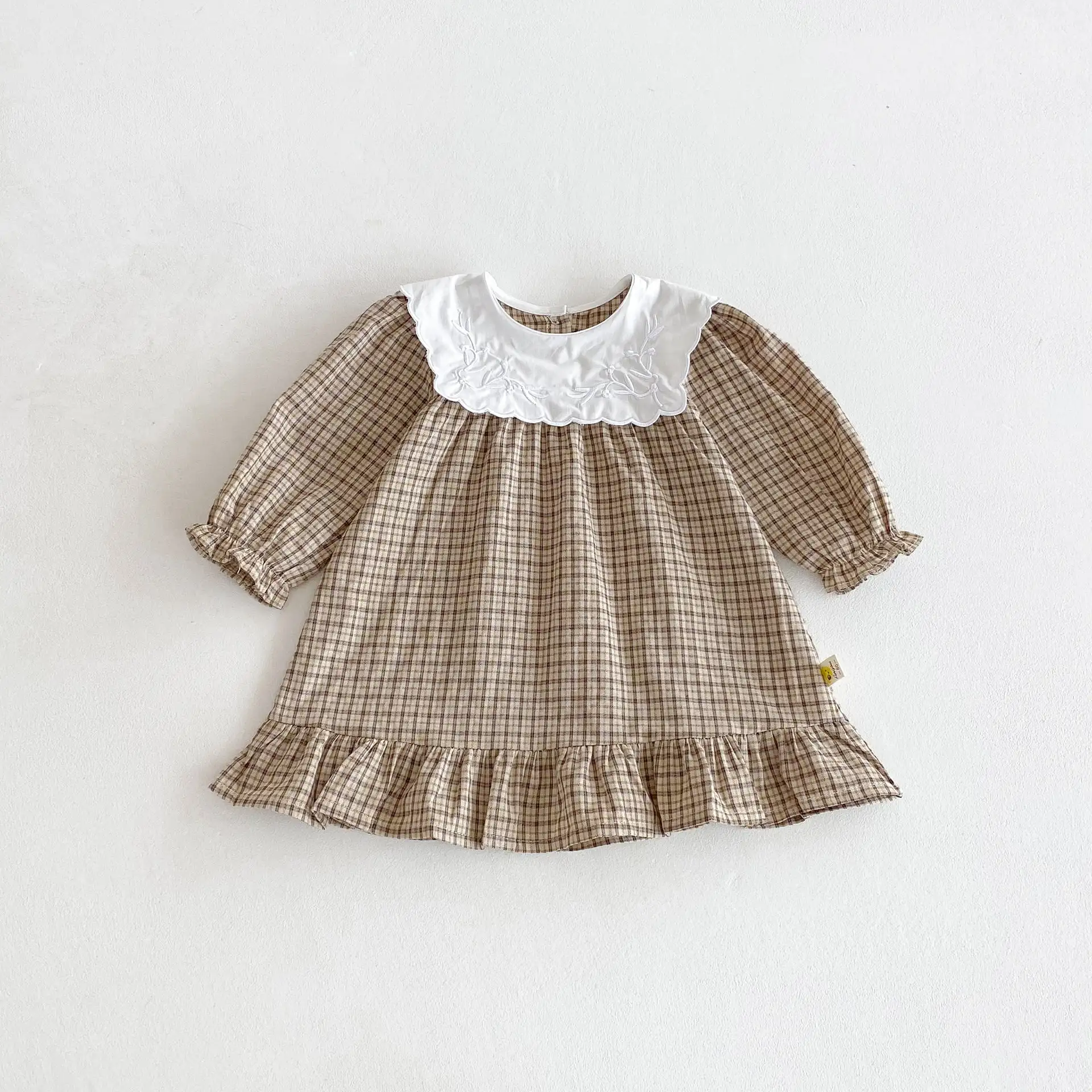 【66-130cm】姉妹服カーキチェックロンパース/ワンピース