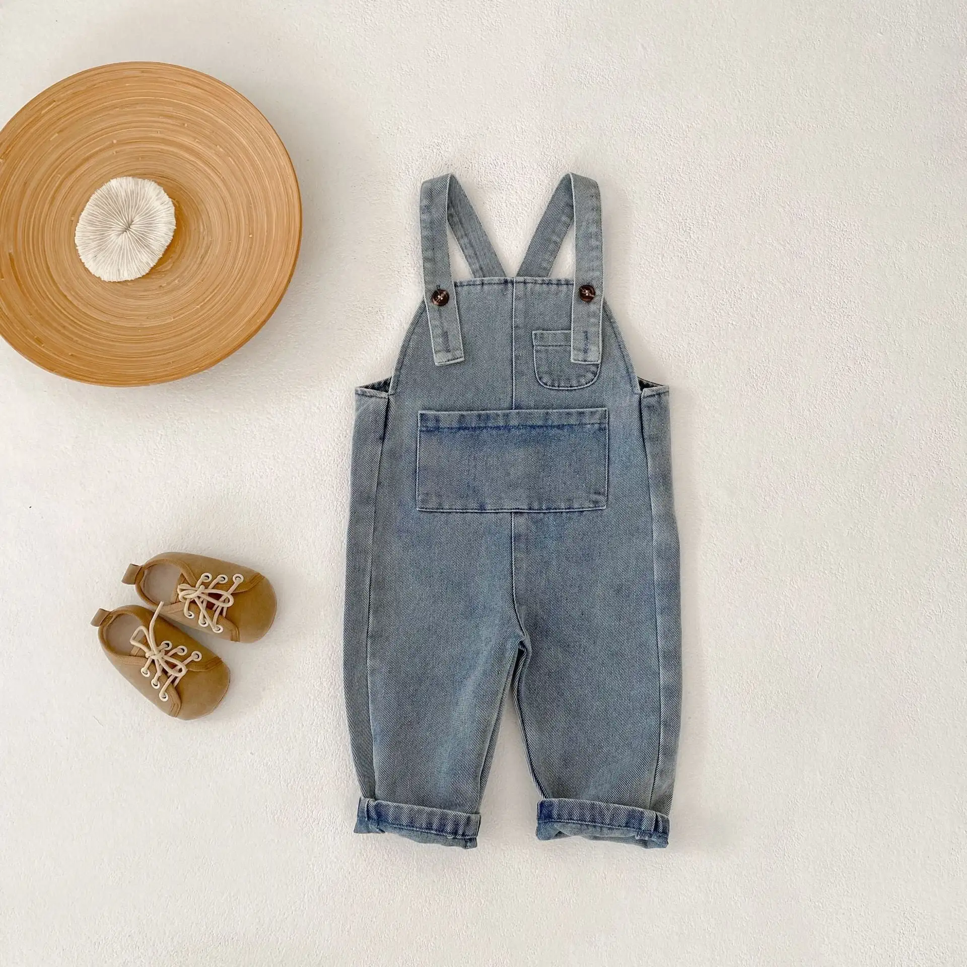 【73-110cm】ポケット付きデニムサロペット