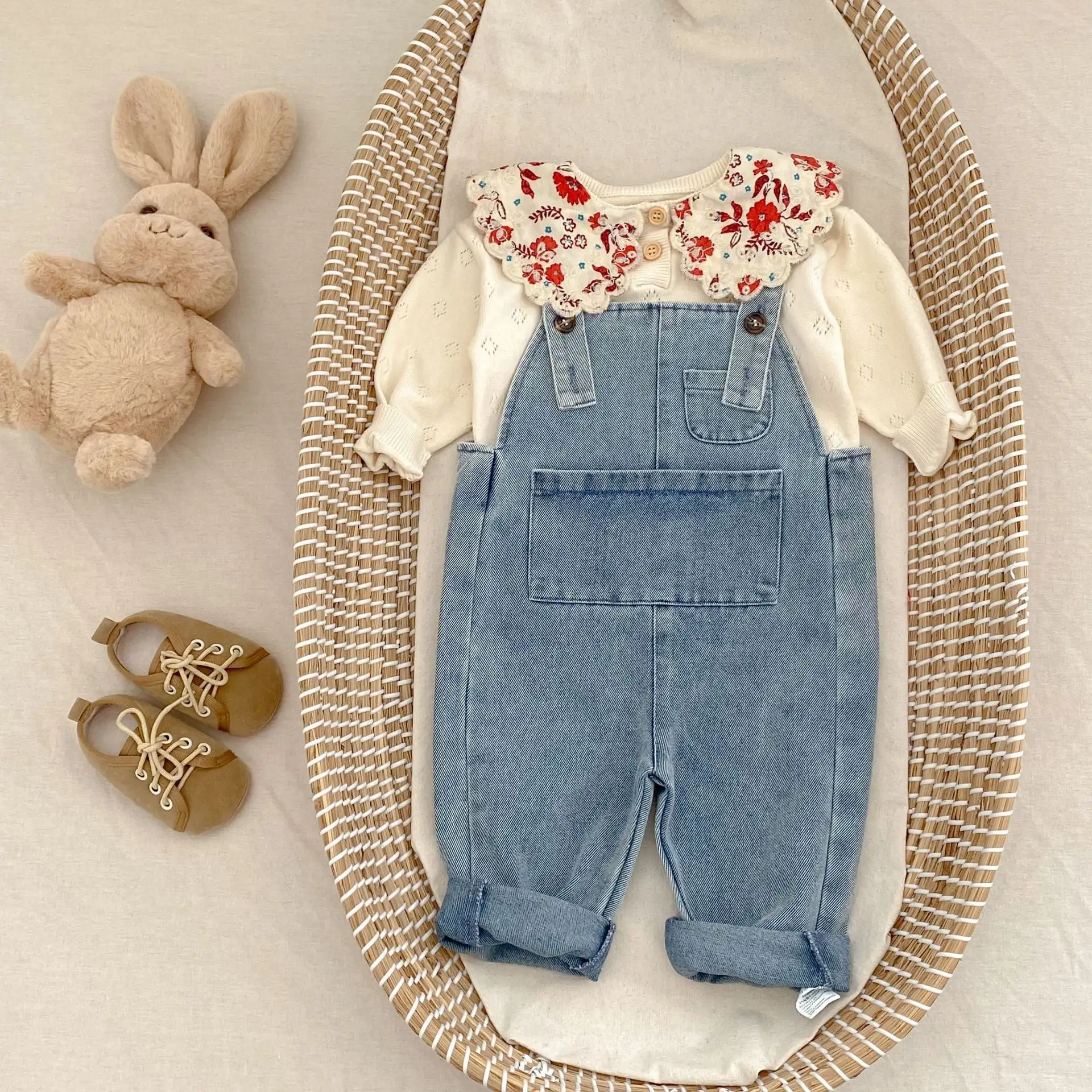 【73-110cm】ポケット付きデニムサロペット