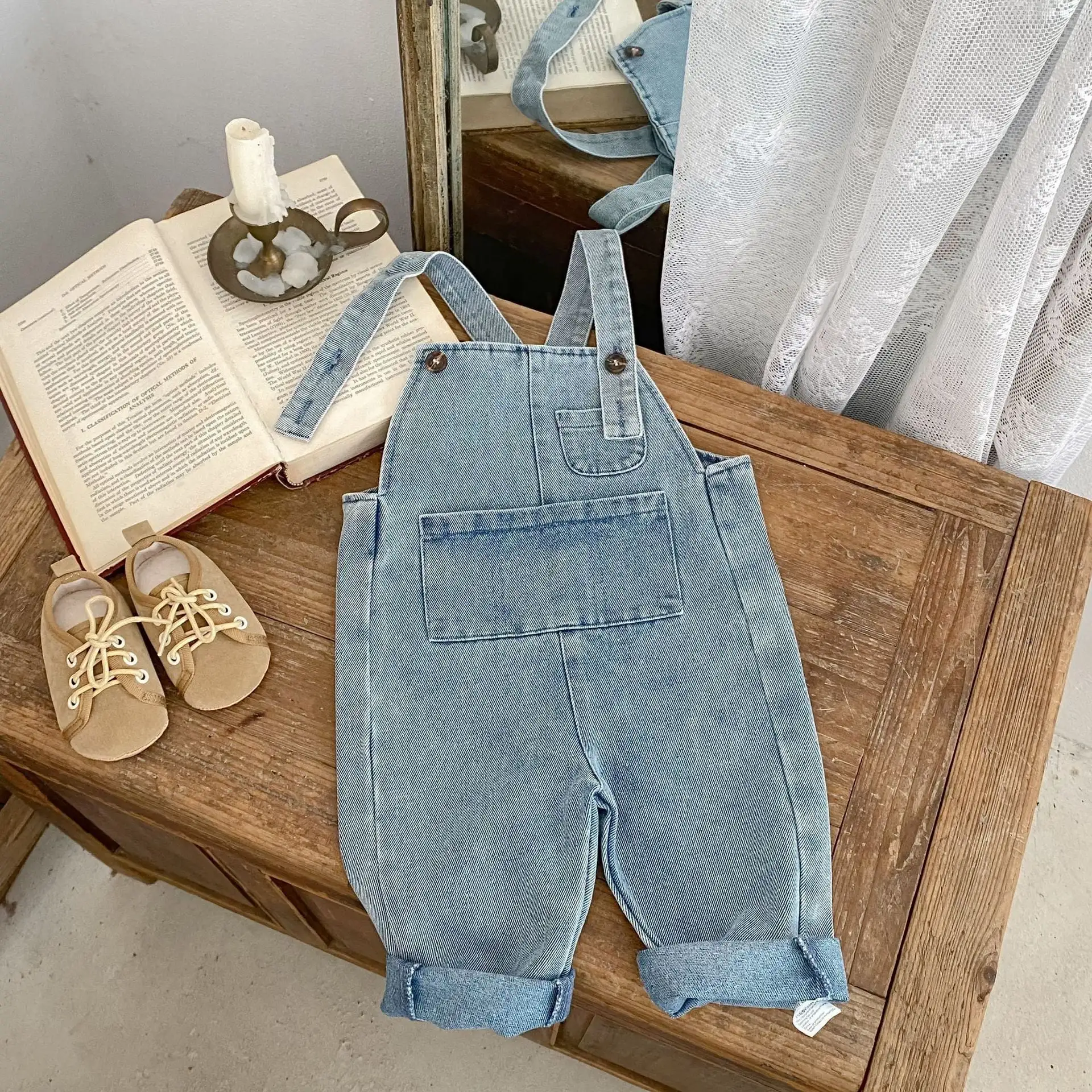 【73-110cm】ポケット付きデニムサロペット