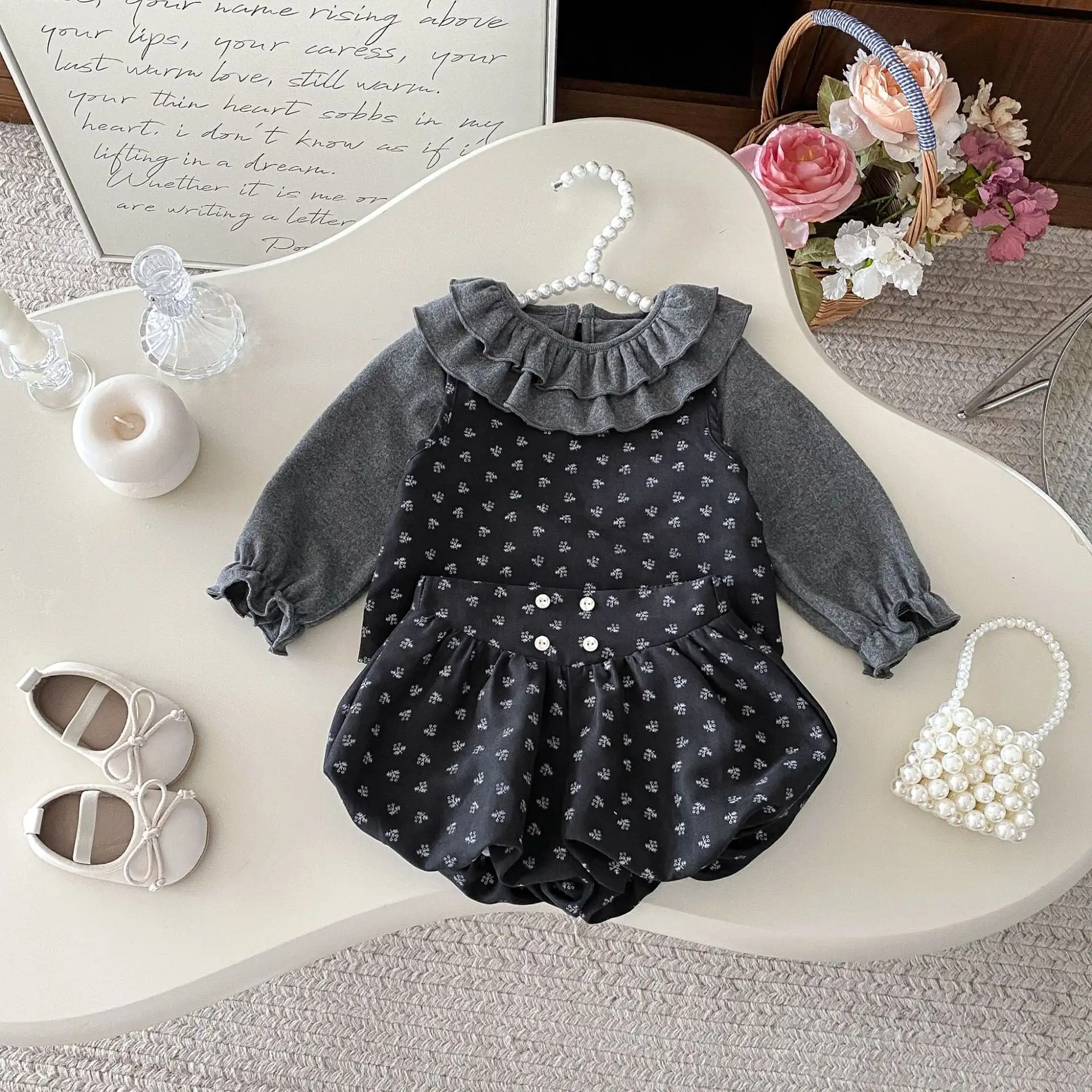 【66-100cm】3点セット可愛い総柄セットアップ