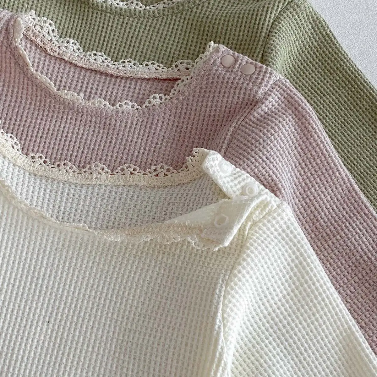 【66-90cm】2025新作 ワッフル無地ロンパース＆帽子