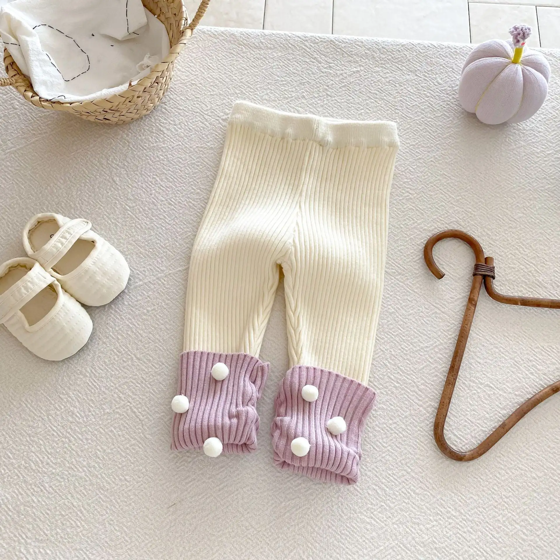 【66-100cm】カラーバリドットニットレギンス