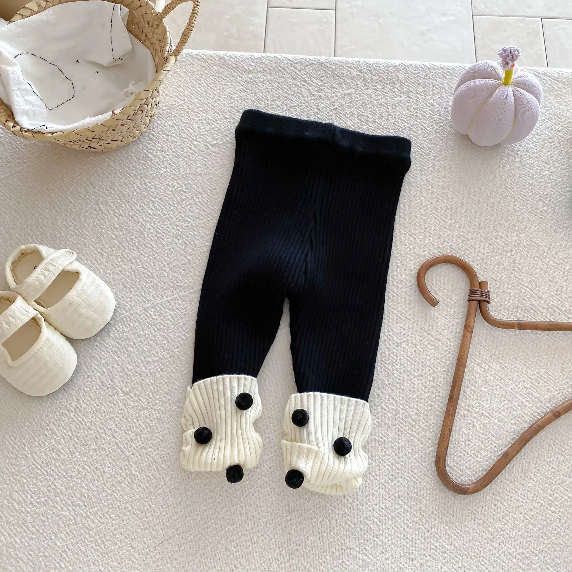 【66-100cm】カラーバリドットニットレギンス