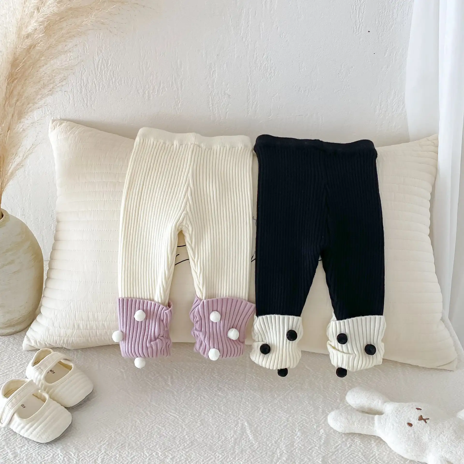 【66-100cm】カラーバリドットニットレギンス