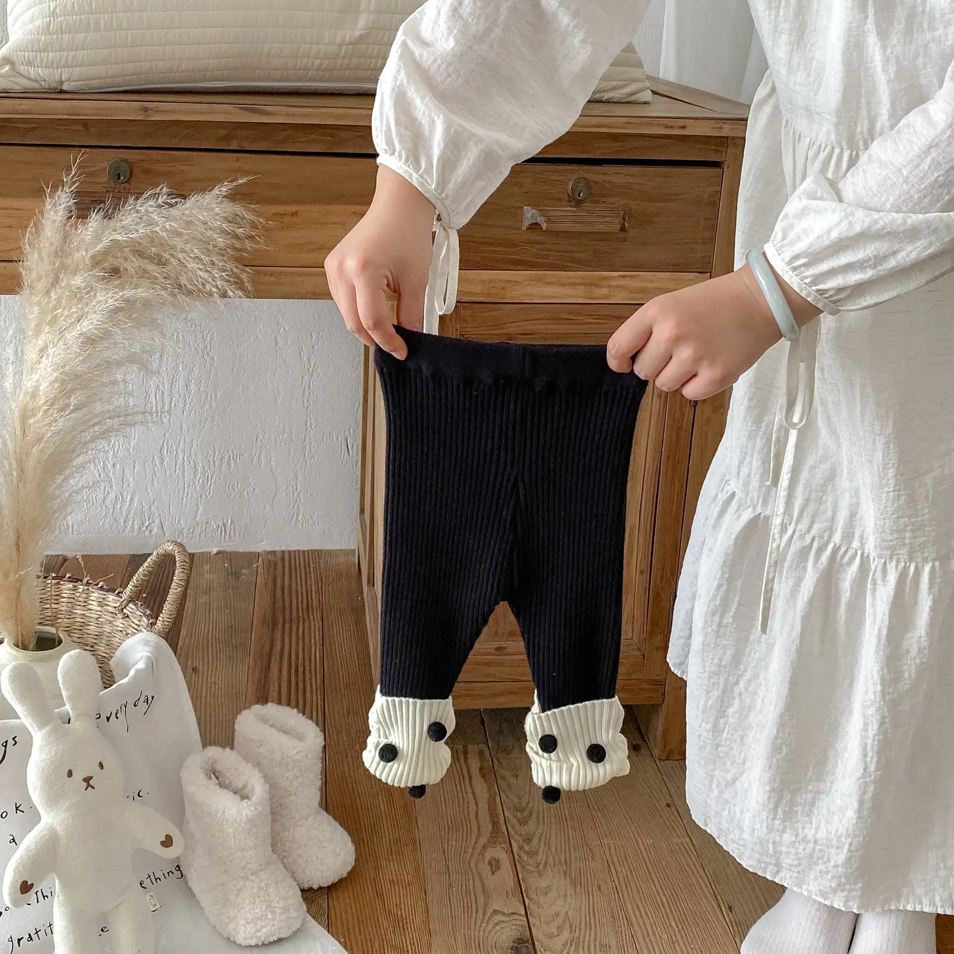 【66-100cm】カラーバリドットニットレギンス