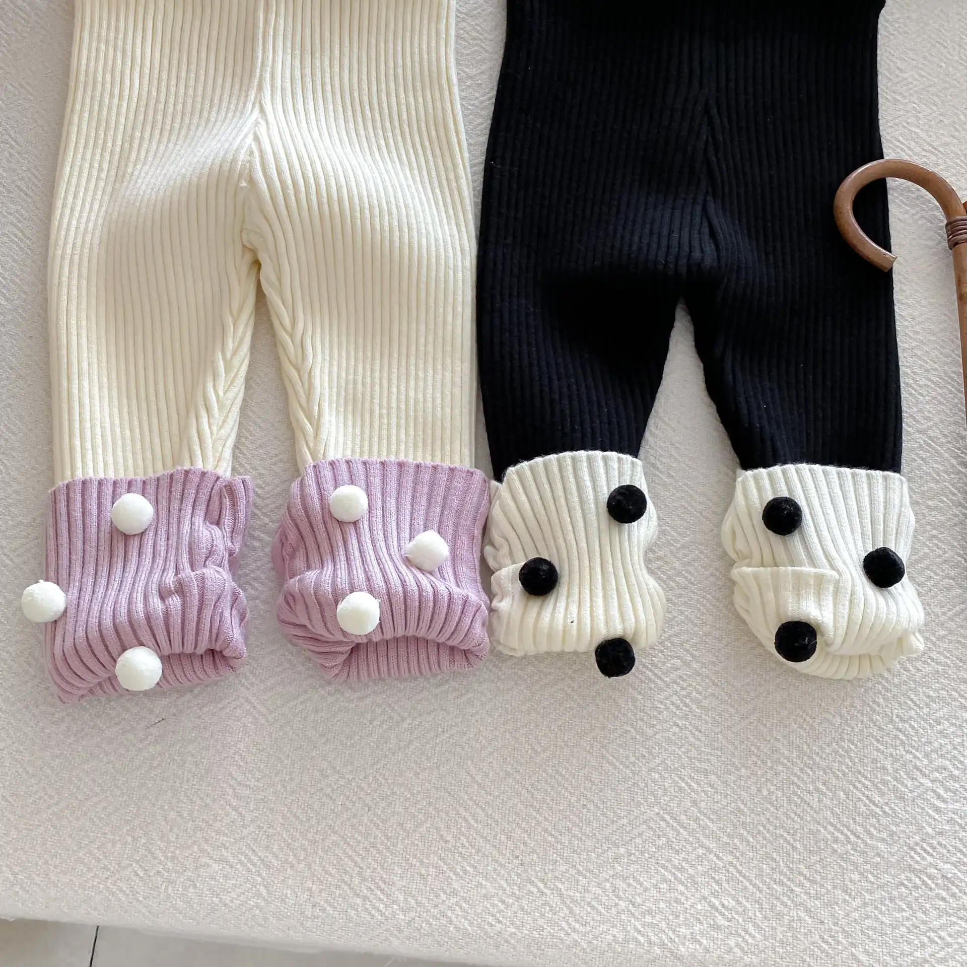 【66-100cm】カラーバリドットニットレギンス