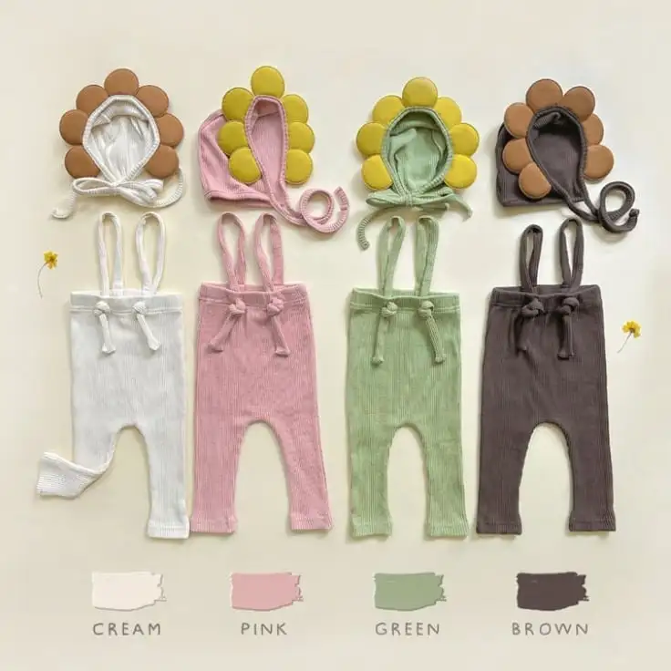 【66-90cm】可愛いフラワーリブサロペット