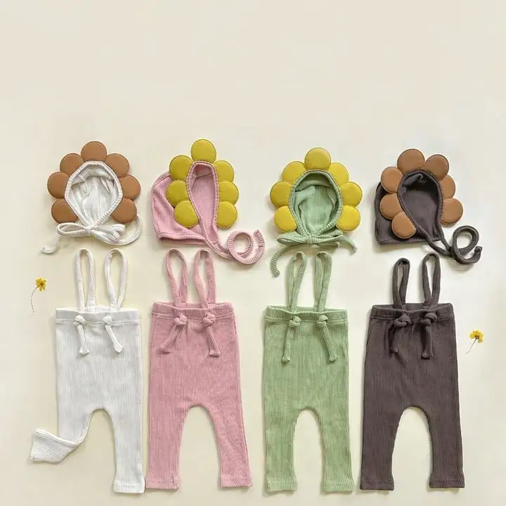 【66-90cm】可愛いフラワーリブサロペット