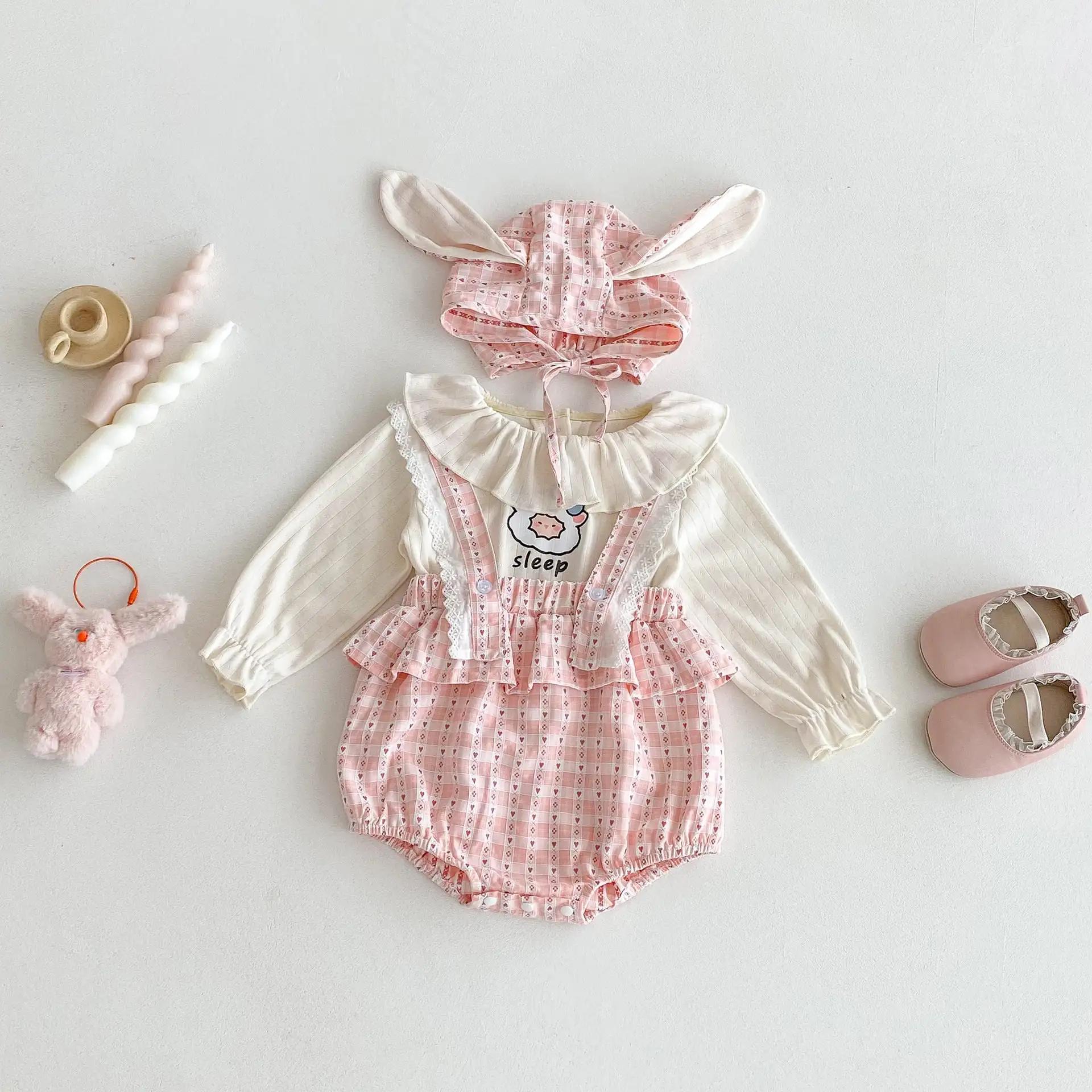 【66-100cm】可愛いピンクサロペット＆Ｔシャツ＆帽子