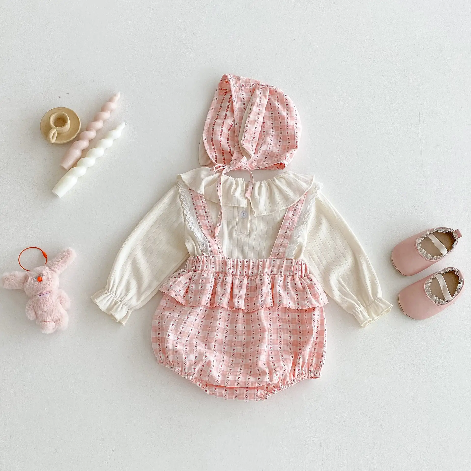 【66-100cm】可愛いピンクサロペット＆Ｔシャツ＆帽子